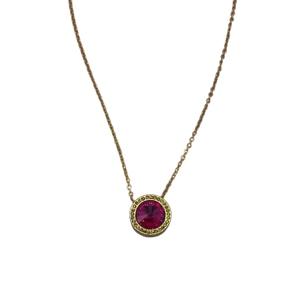 RARE Patricia Locke Gold-Plated Necklace Pink & Green Crystal Pendant N490 2012 - Picture 6 of 6